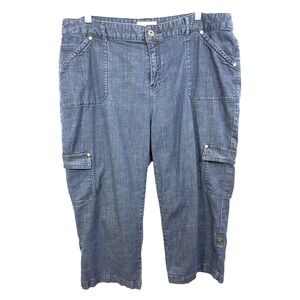 CJ Banks Plus Size 18W Denim Capri Pants Cargo Pockets Mid Rise Women Blue 1233